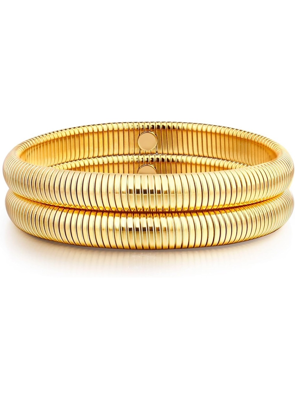 Gold Ribbed Double Bangle Bracelet - Picture 2 of 5